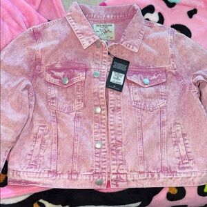 True Religion Pink Acid Wash Crop Denim Jacket NWT